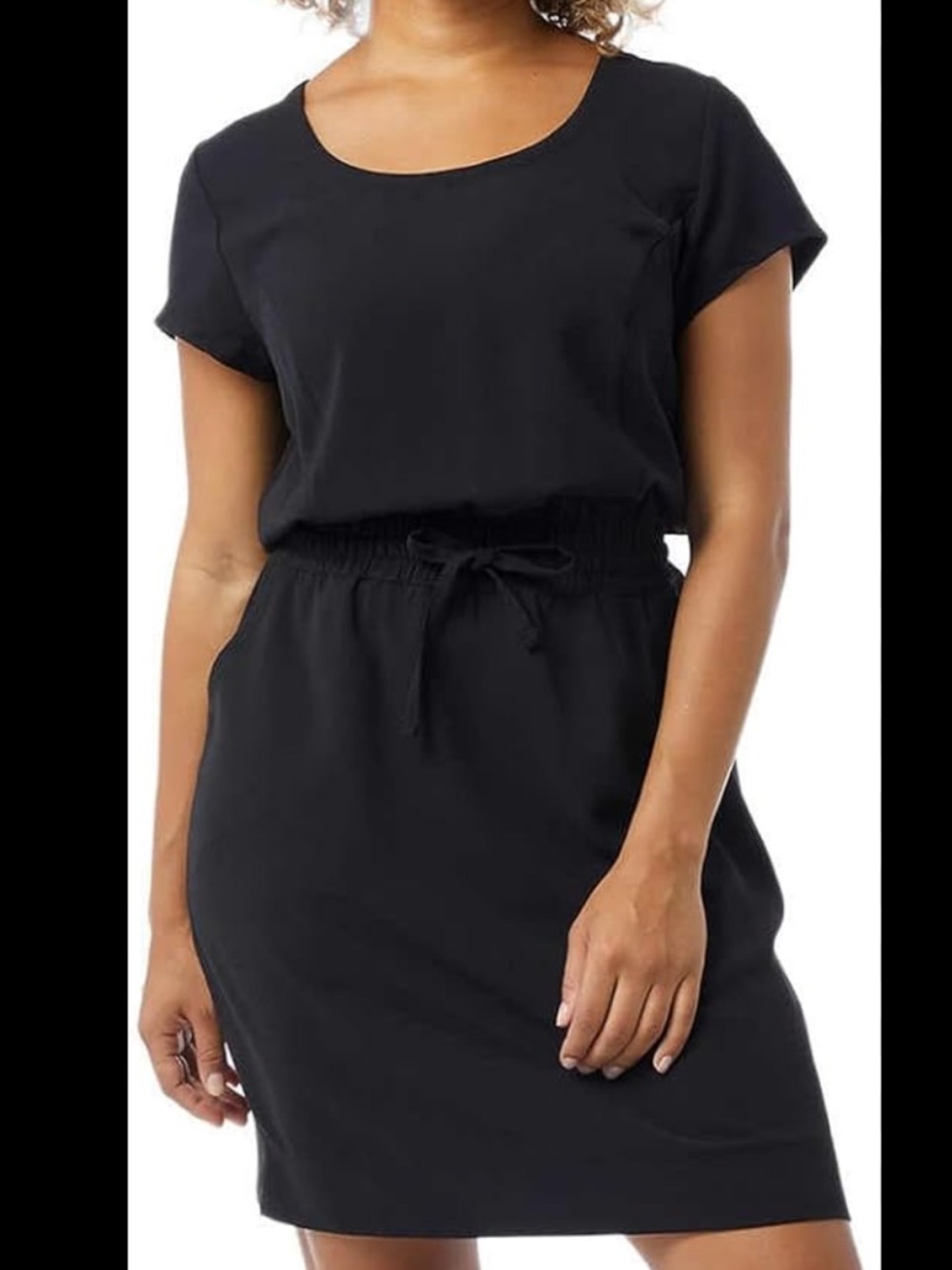 32 Degrees Black Short Sleeve Drawstring Waist Dress L